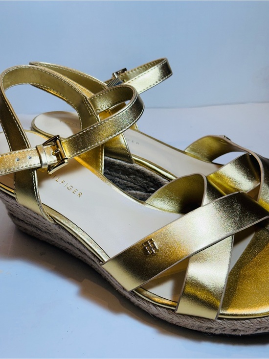 Tommy Hilfiger Shoes - Tommy Hilfiger Gold Metallic Espadrille Wedge Sandals Size 9M